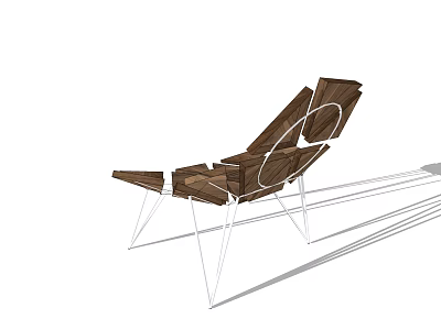 Modern Wooden Lounge Chair With Sleek Metal Frame And Reclining Structure 3d model