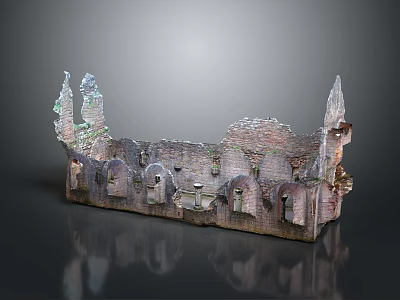 Ancient Architecture Ruins With Brick Walls Arched Doorways And Stone Spires 3d model