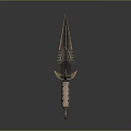Ornate Ancient Bronze Spike Weapon With Carved Runes And Decorative Guard