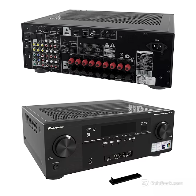Pioneer Black AV Receiver With Knobs And Audio Interfaces For Headphone Audio 3d model 
