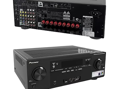 Pioneer Black AV Receiver With Knobs And Audio Interfaces For Headphone Audio 3d model