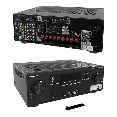 Pioneer Black AV Receiver With Knobs And Audio Interfaces For Headphone Audio 3d model