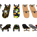Sports Equipment Various Skateboards With Colorful Designs And Wooden Decks