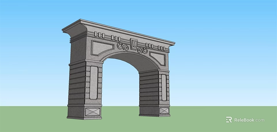 Classical Arched Entry Gate With Decorative Carvings And Stone Columns 3d model 