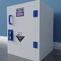 White Corrosive Safety Storage Cabinet With Blue Handles And Class 8 Label