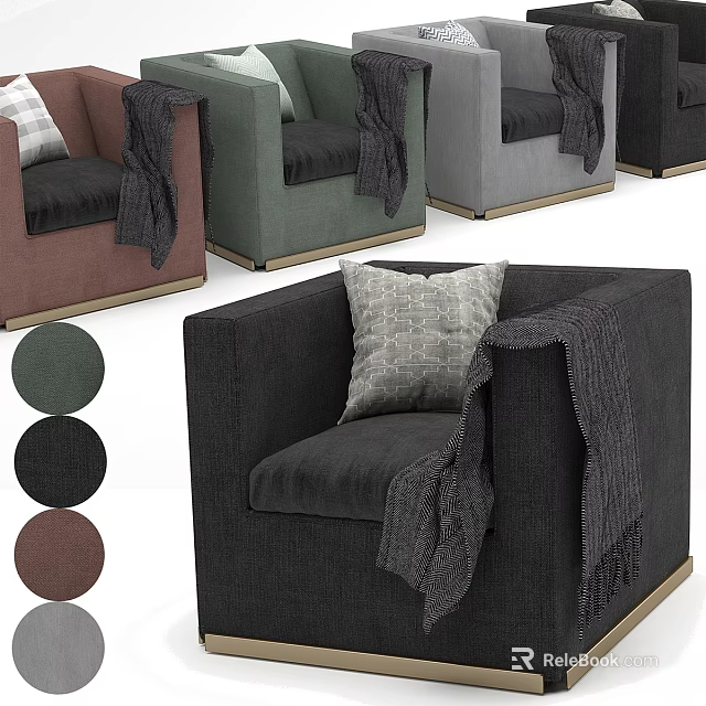 Modern Lounge Chair With Throw Pillow And Blanket Various Color Options 3d model 