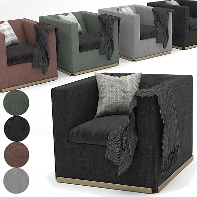 Modern Lounge Chair With Throw Pillow And Blanket Various Color Options 3d model