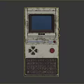 Vintage Portable Terminal Device With Blue Screen And Retro Keyboard Design