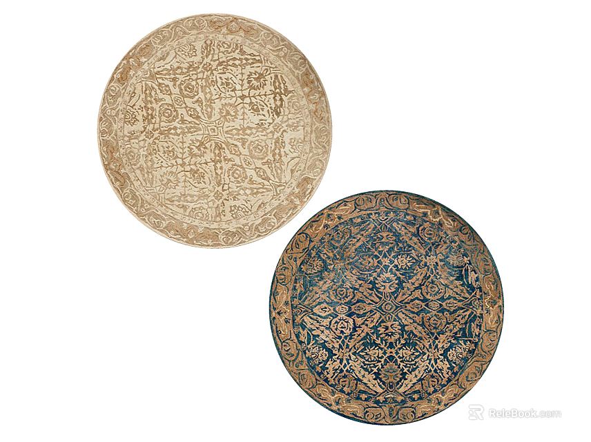 Decorative Round Rugs With Intricate Patterns In Beige And Blue Tones For Home Decor 3d model 