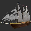 Vintage Sailing Ship with White Sails Wooden Hull and Multiple Masts
