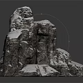 Snow Covered Natural Stone Rock Formation With Rugged Texture On Reflective Surface 3d model
