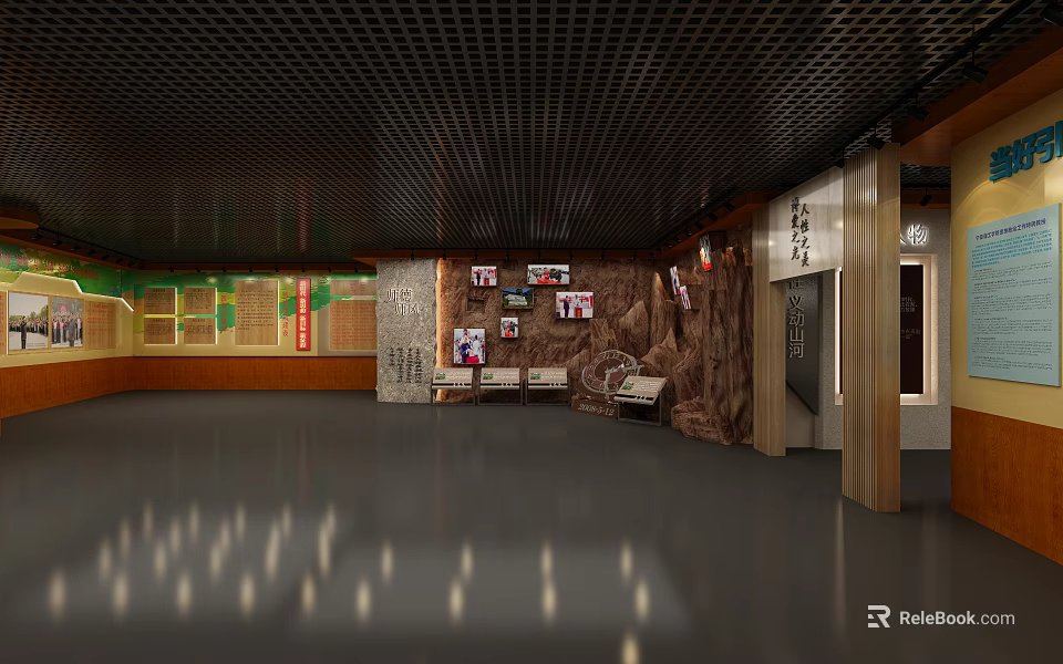 Cultural Exhibition Hall Interior With Traditional Displays And Modern Design Features 3d model 