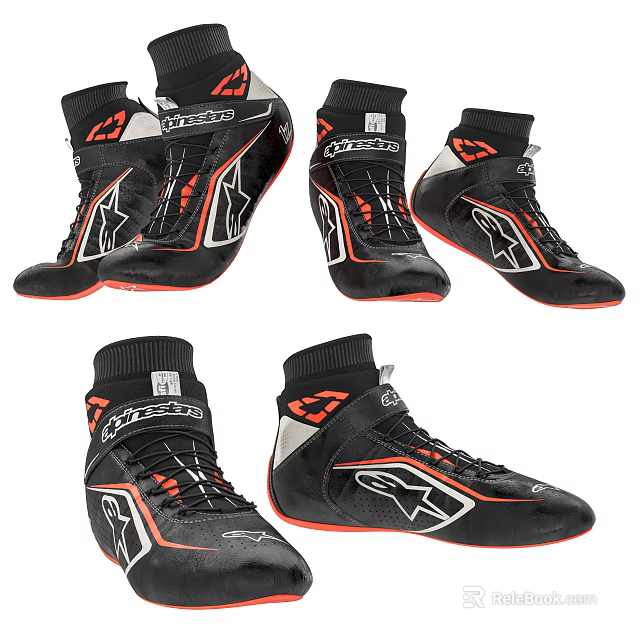 Black And Orange High Top Racing Shoes With Alpinestars Logo And Sporty Design 3d model 