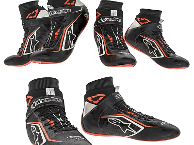 Black And Orange High Top Racing Shoes With Alpinestars Logo And Sporty Design 3d model