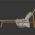 Modern Wooden Slatted Lounge Chair with White Pillow and Light Blanket