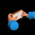 Blue Cartoon Hands Holding Yellow Bordered White Electronic Tablet Device