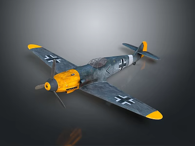 3D Aerospace Airplane Model With Yellow Nose Gray Body Black Cross Marks And Wingtips 3d model