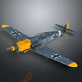 3D Aerospace Airplane Model With Yellow Nose Gray Body Black Cross Marks And Wingtips
