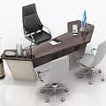 Modern Office Desk Setup With Ergonomic Chairs Green Plants Computer Monitors And Office Supplies