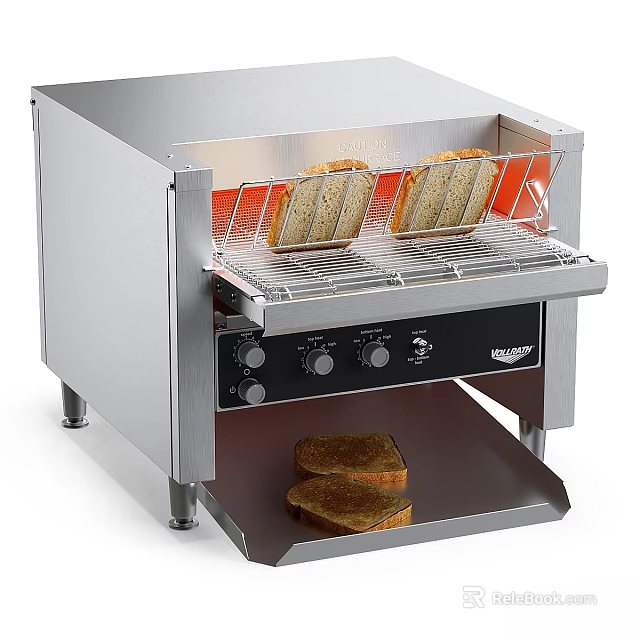 Stainless Steel Toaster Oven With Control Knobs Tray And Toasted Bread Slices 3d model 