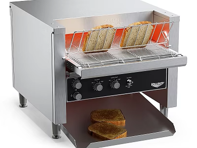 Stainless Steel Toaster Oven With Control Knobs Tray And Toasted Bread Slices 3d model