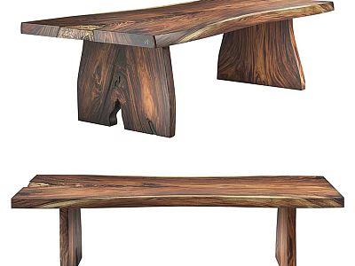 Natural Solid Wood Dining Table With Unique Leg Design And Rich Wood Grain 3d model