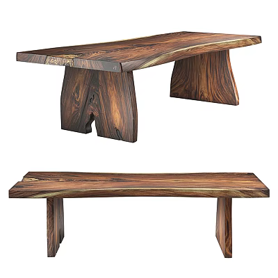 Natural Solid Wood Dining Table With Unique Leg Design And Rich Wood Grain 3d model