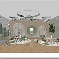 Kindergarten Classroom Interior With Cloud Decor Bookshelves Circular Windows And Green Plants