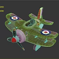 Classic Green Camouflage Biplane Model With Roundels Striped Tail And Orange Propeller
