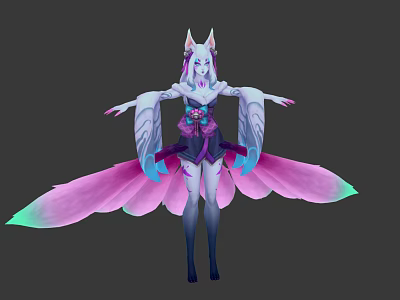 Game And Movie Character With Fox Ears Multiple Pink Green Gradient Tails And Decorative Outfit 3d model