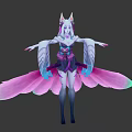 Game And Movie Character With Fox Ears Multiple Pink Green Gradient Tails And Decorative Outfit