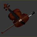 Traditional Brown Violin With Wooden Bow And Classical Musical Instrument Design
