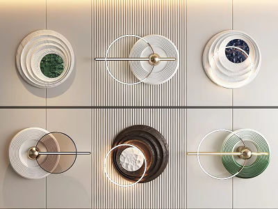 Modern Decorative Wall Hangings with Round Shapes Gold Accents Green Brown Details and Textured Background 3d model