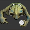 Cartoon Style Monster Sculpture Carving With Blue Green Color Large Eyes Long Nose Holding Cup