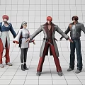 Game and Movie Character Action Figures with Various Outfits Standing in Grid Studio