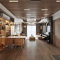 Modern Dining Living Room Interior with Wine Cabinet TV Cabinet Table Chairs and Pendant Lights