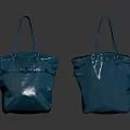 Two Metallic Blue Tote Bags With Shiny Surface And Dual Handles Buckle Straps