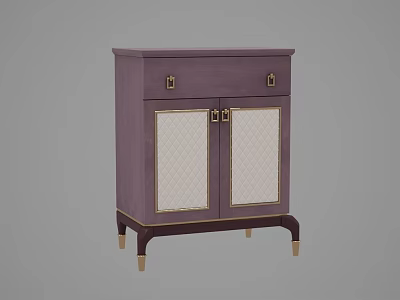 Elegant Purple Entryway Side Cabinet With Drawers Mesh Doors Gold Handles And Gold Legs 3d model