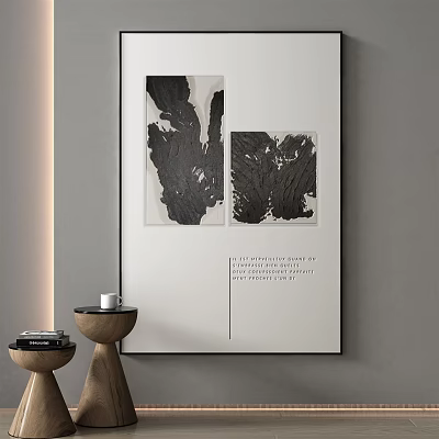 Abstract Black And White Wall Art With Wooden Side Tables And Books 3d model