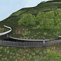 Modern Road Facility With Elevated Pathway For Pedestrians Cyclists And Green Surroundings