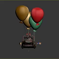 Colorful Decorative Airship Lifted By Yellow And Pink Balloons With Small Decorative Details