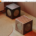 Square Wooden Stools With Hollow Stripes And Round Mesh Design For Home Decor