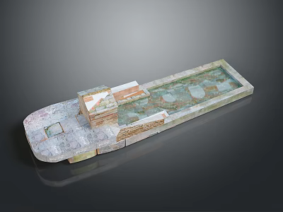 Stone Water Feature Design With Brick Accents And Glass Pool Surface 3d model