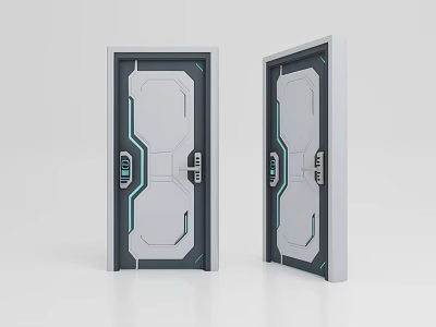 Modern Double Swing Doors With Grey White Panels And Blue Accents 3d model