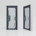Modern Double Swing Doors With Grey White Panels And Blue Accents