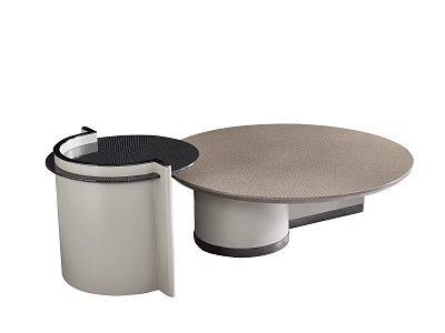 Modern Round Coffee Table With Lidded Storage Unit And Soft Fabric Upholstered Top 3d model