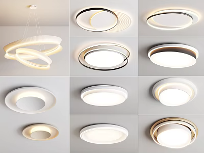 Modern Home Interior Lighting Combinations With Circular Ceiling Lamps And Pendant Designs 3d model