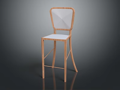 Modern Bar Stool With Wooden Frame And White Seat Backrest Design 3d model