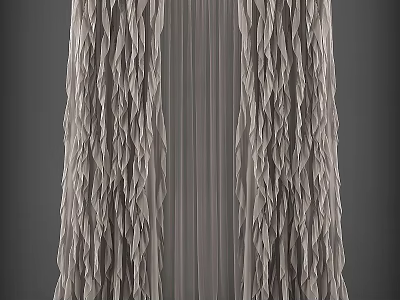 Soft Gray Pleated Curtain With Textured Ruffled Design For Modern Room 3d model