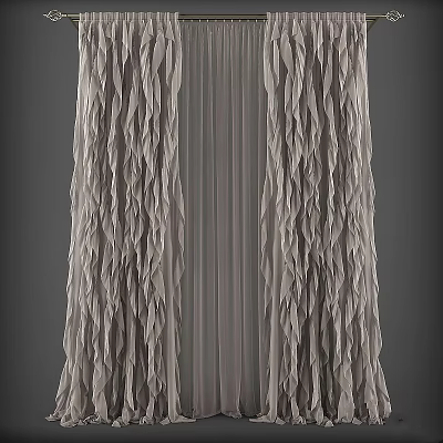 Soft Gray Pleated Curtain With Textured Ruffled Design For Modern Room 3d model